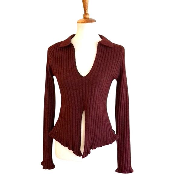 Princess Polly Maroon Split Bottom Ribbed Sweater, GORGEOUS! - Picture 3 of 6